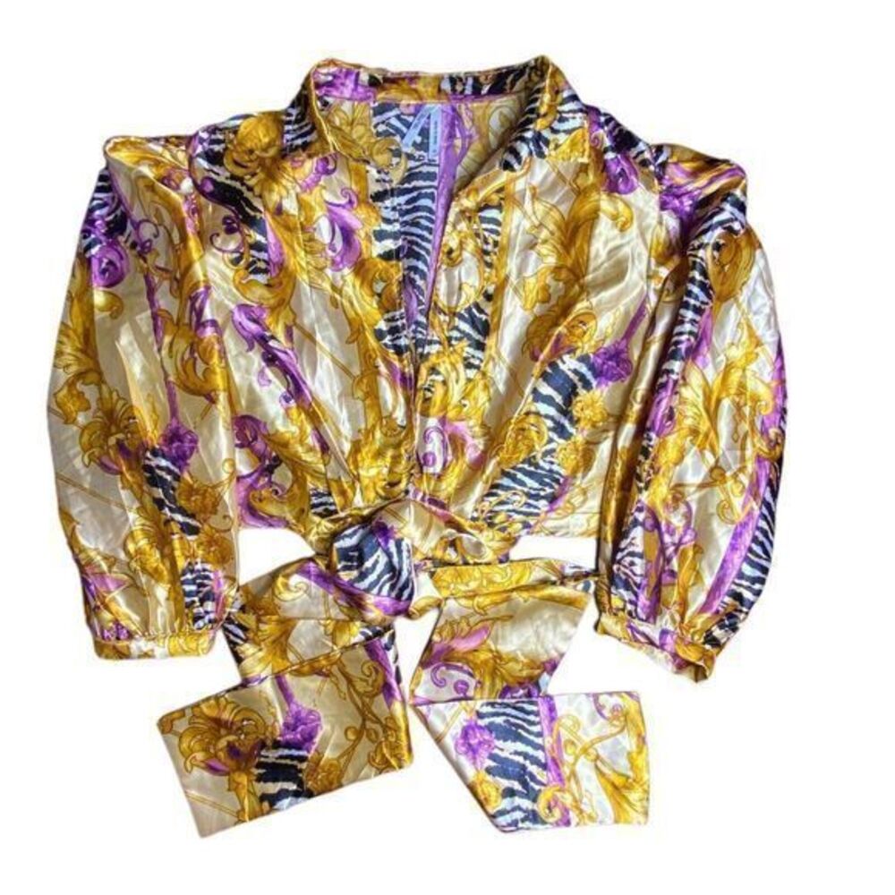 Live‎ 4 Truth Zebra Print Cropped Blouse Top Womens 1X Yellow Wrap Tie
